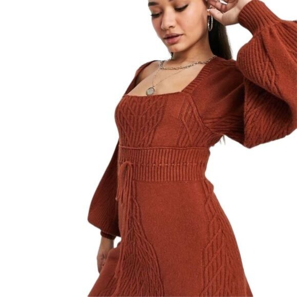 Free People Emmaline Mini Sweater Dress in Brown Size Medium NWT - Picture 1 of 3
